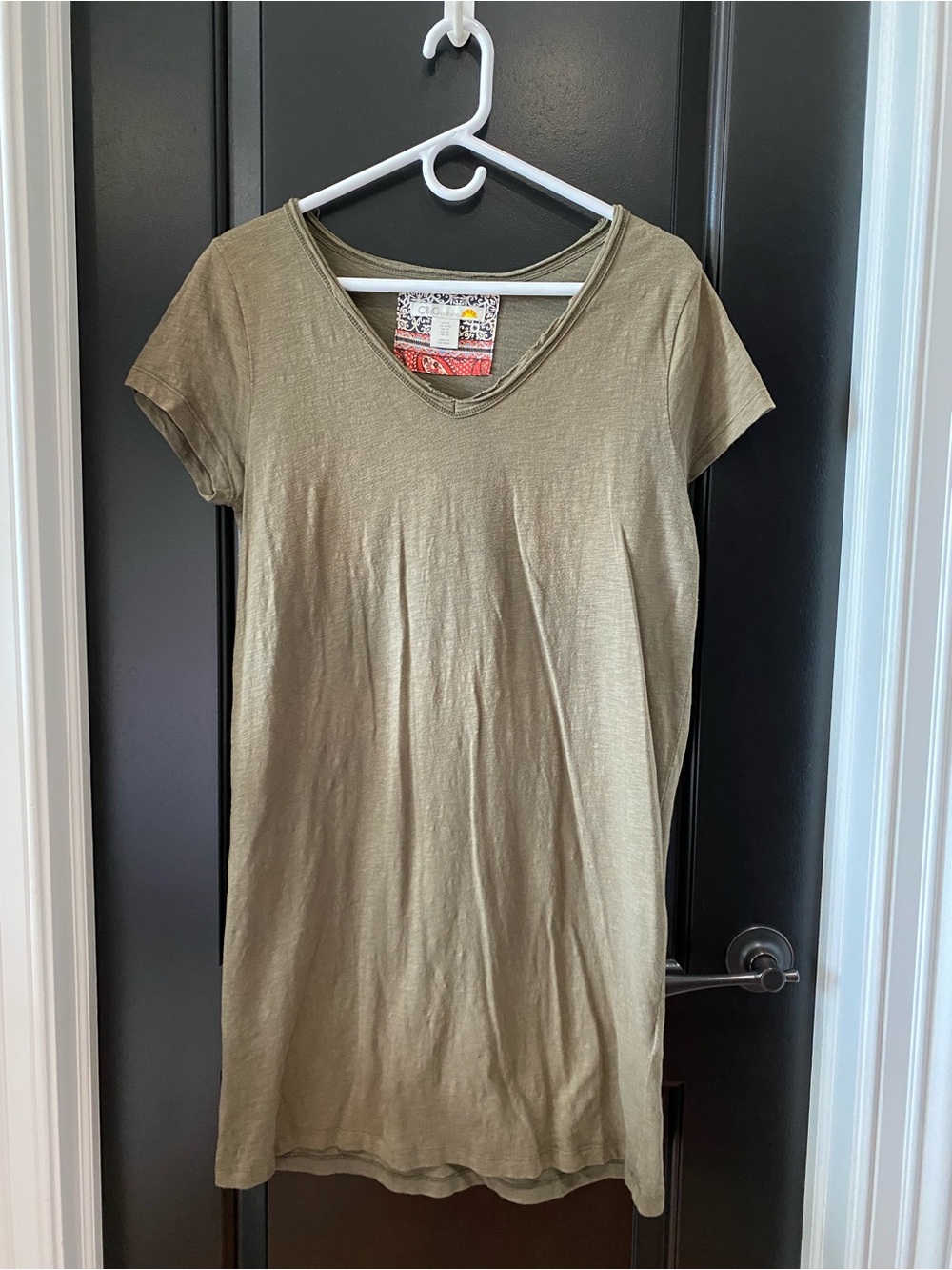 Olive Green V-Neck T-Shirt Dress